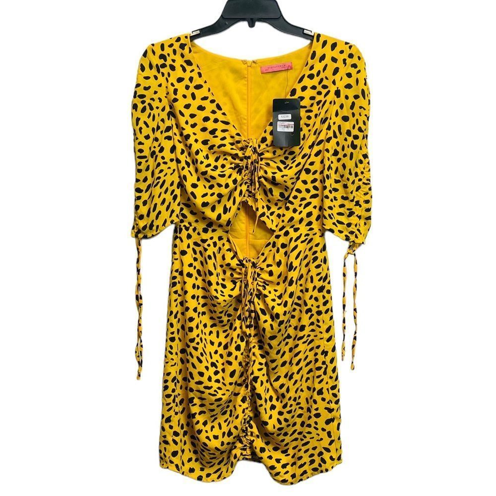Signature 8 Forever 21 Animal Print Yellow Black Leopard Cut out Dress Med NWT - Picture 1 of 5